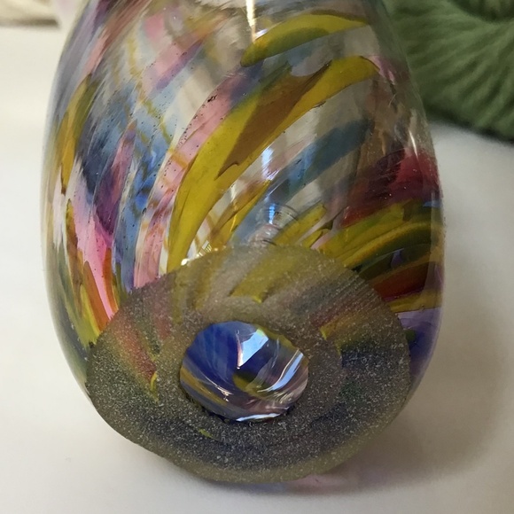 Vintage Hand Blown Glass Sock Darner End of Day Spatter Blue Yellow Pink Art - Picture 7 of 12